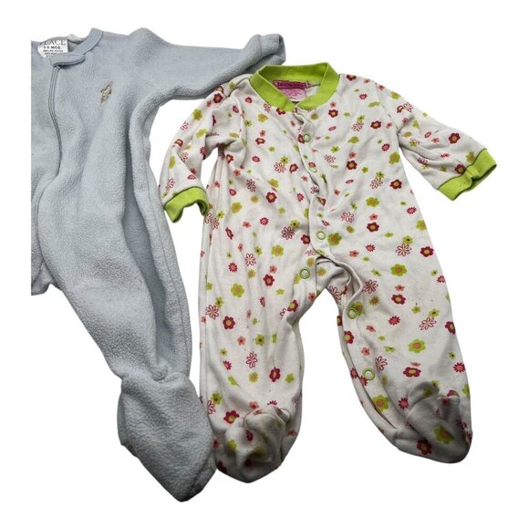 Lot of 2 Baby Girl One Piece Footed Pajamas 3-6M Floral Long Sleeves Crew Neck - Picture 6 of 16